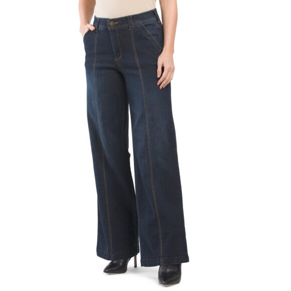 DEMOCRACY Indigo Ab Tech High Rise Wide Leg Jeans With Center Front Seams